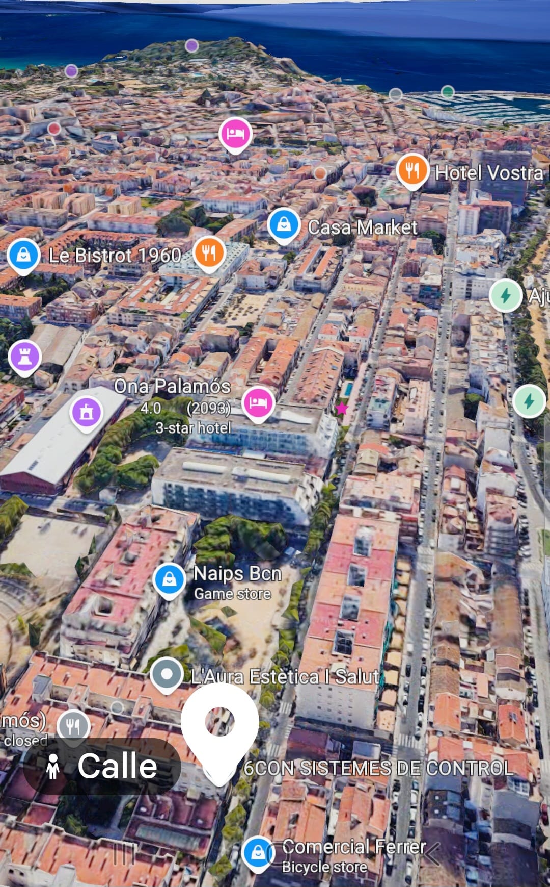 Vista aérea de Palamós con la ubicación de 6CON
